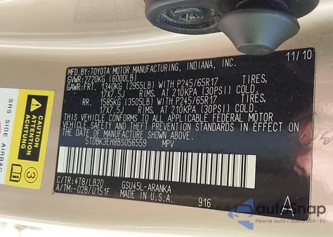 2011 Toyota Highlander Se V6 from USA, damaged, VIN 5TDBK3EH8BS056559